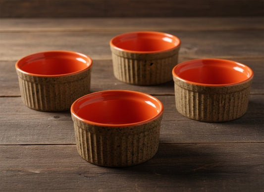 Caffeine Ceramic Handmade Brown And Glossy Orange Ramekins Bowls – (Set of 4)