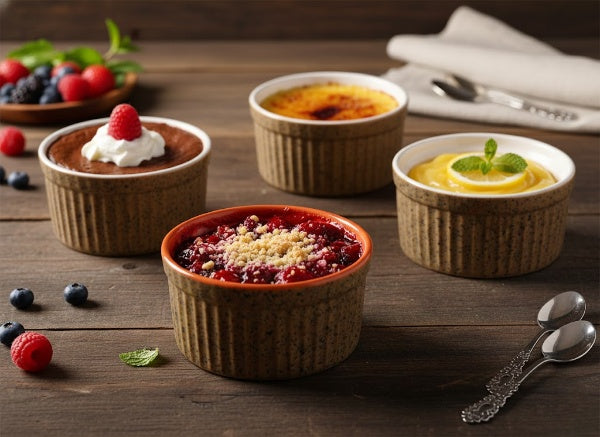 Caffeine Ceramic Handmade Brown And Glossy Orange Ramekins Bowls – (Set of 4)