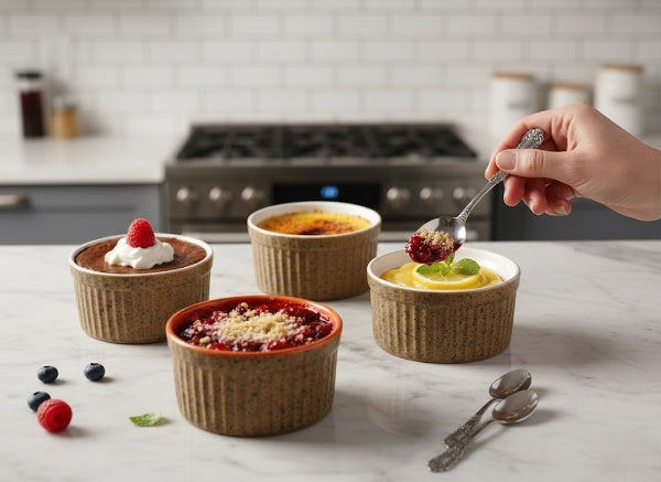 Caffeine Ceramic Handmade Brown And Glossy Orange Ramekins Bowls – (Set of 4)