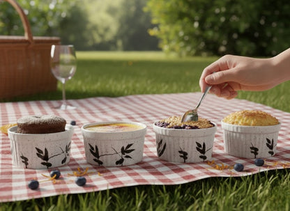 Caffeine Ceramic Handmade White Bamboo Ramekins Bowl (Set of 4)