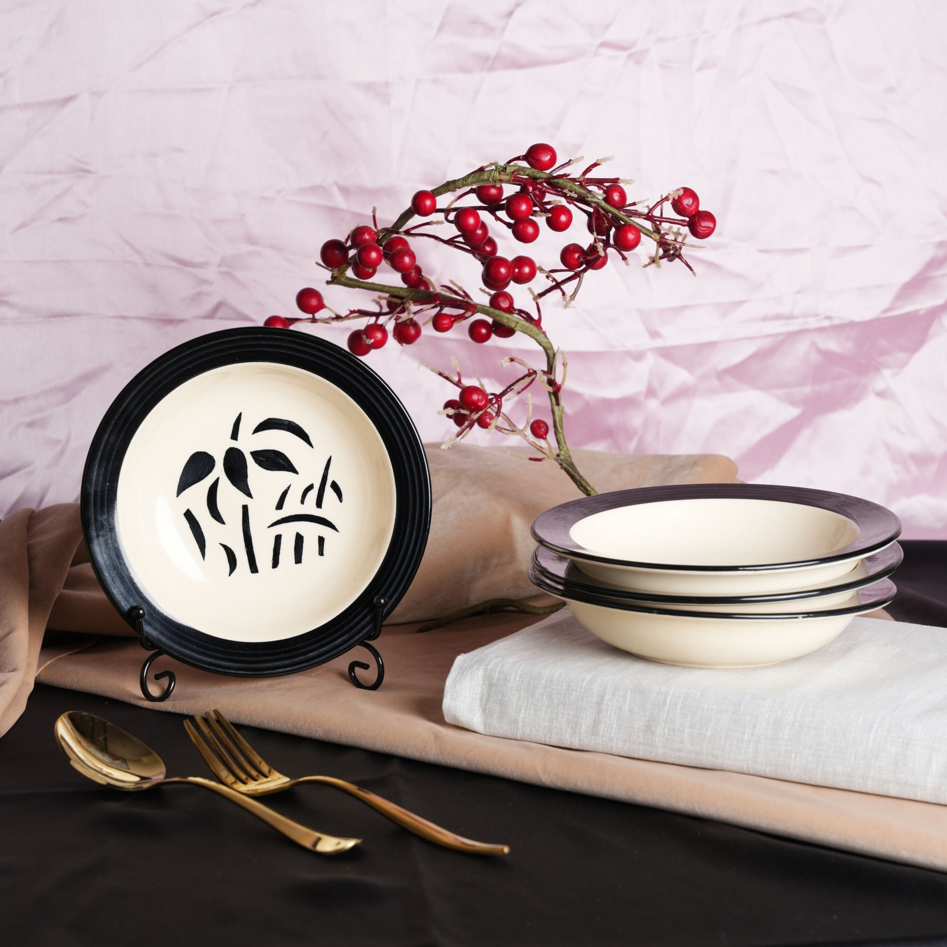 Caffeine Ceramic Handmade Stoneware Black Imperial  7"Soup Plate set of 6 - Caffeine Premium Stoneware