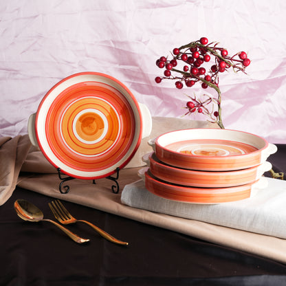 Caffeine Ceramic Stoneware Handmade Orange Illusion Sizzler Tray 8 Inch (Set of 6) - Caffeine Premium Stoneware