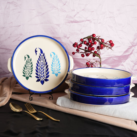 Caffeine Ceramic Stoneware Handmade Blue Boota Sizzler Tray 9.5 Inch (Set of 6) - Caffeine Premium Stoneware