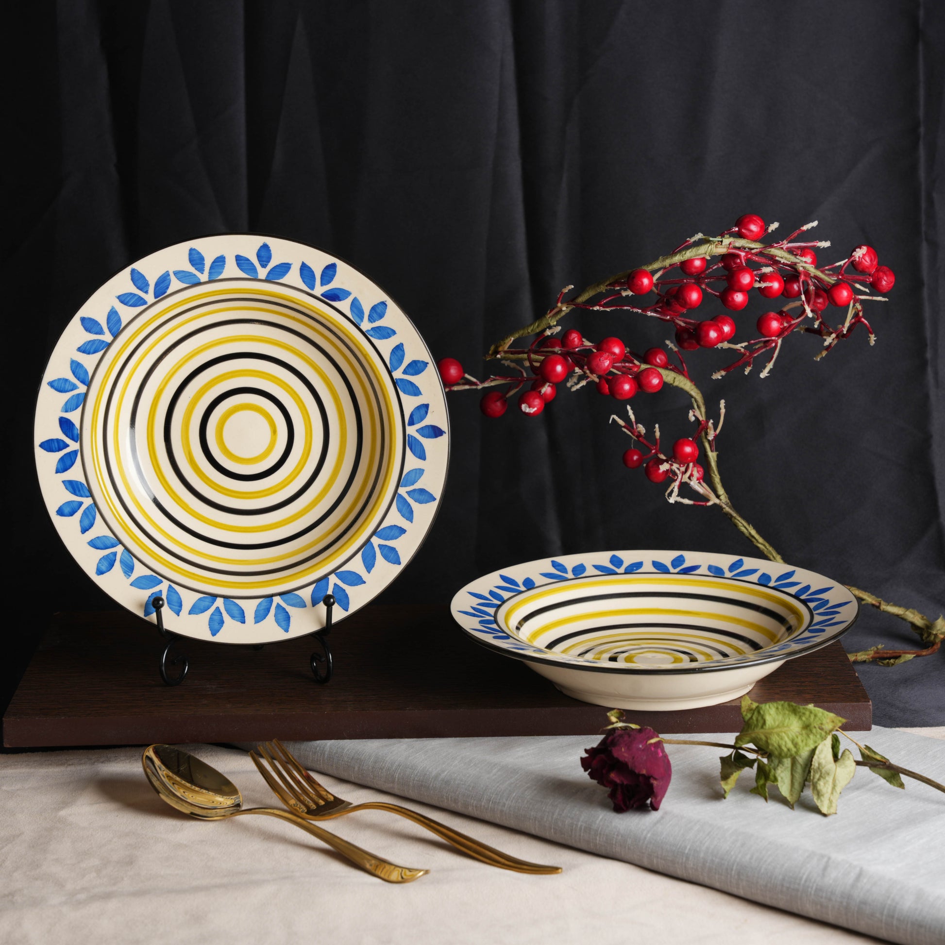 Caffeine Ceramic Handmade Stoneware Multi Dotted 9'' Soup Plate set of 6 - Caffeine Premium Stoneware