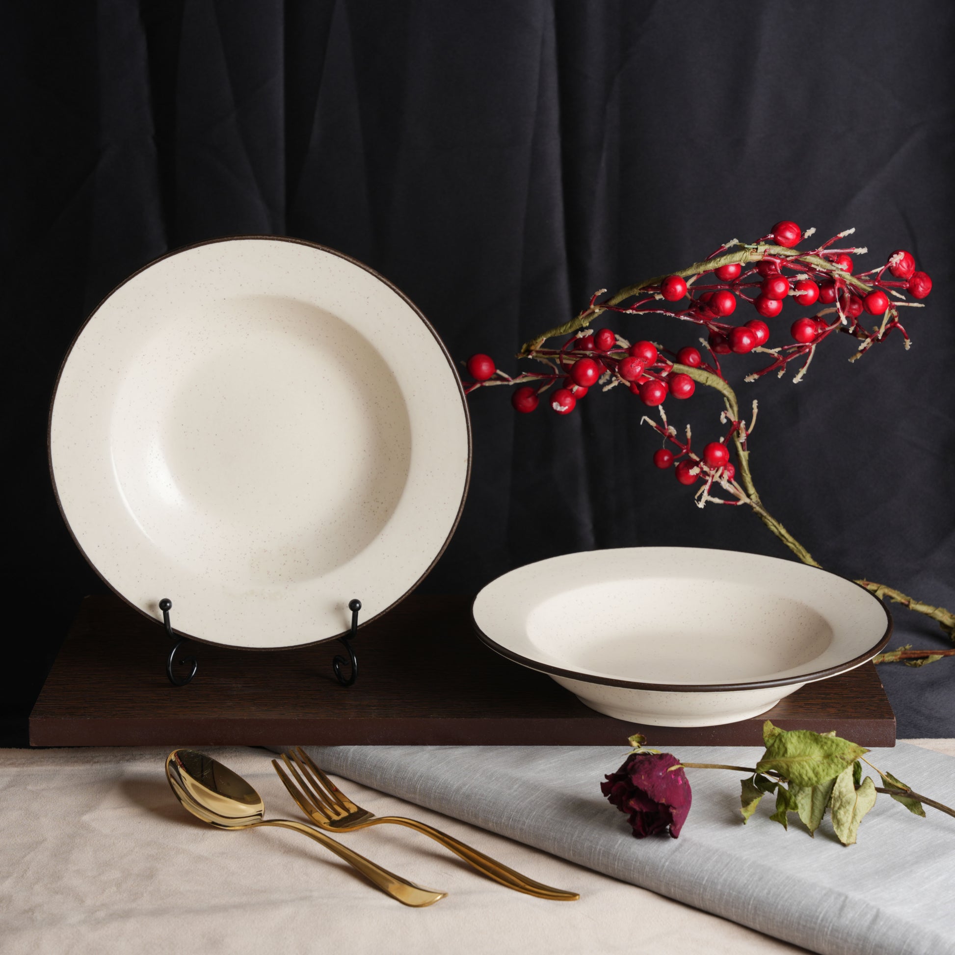 Caffeine Ceramic Handmade Stoneware Off White Round 9" Soup Plate set of 6 - Caffeine Premium Stoneware