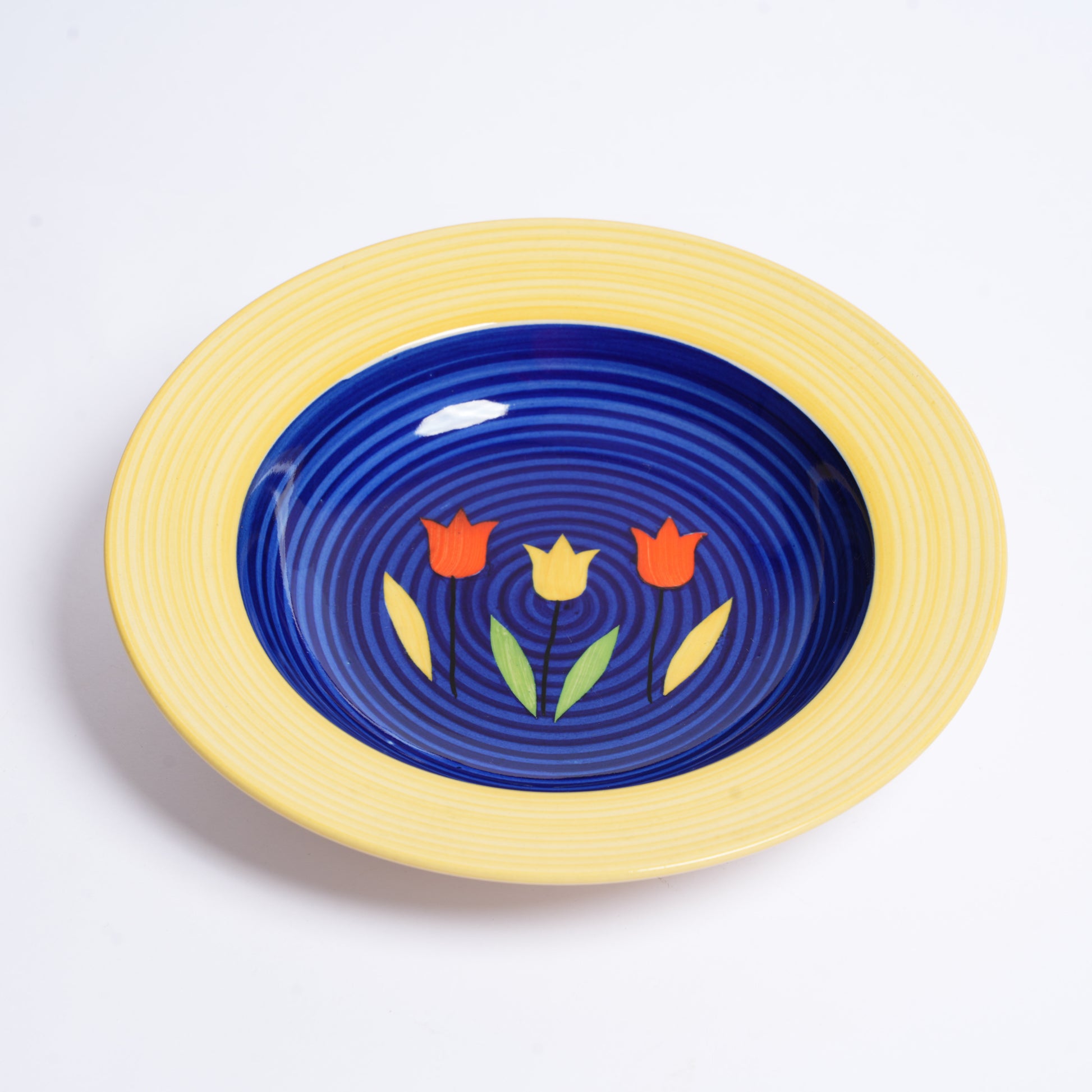 Caffeine Ceramic Handmade Stoneware Yellow Tulip Soup Plates/Pasta Plates/Maggi Plates/Macaroni Plate 9 inch (Set of 2 Dishwasher & Microwave Safe) - Caffeine Premium Stoneware