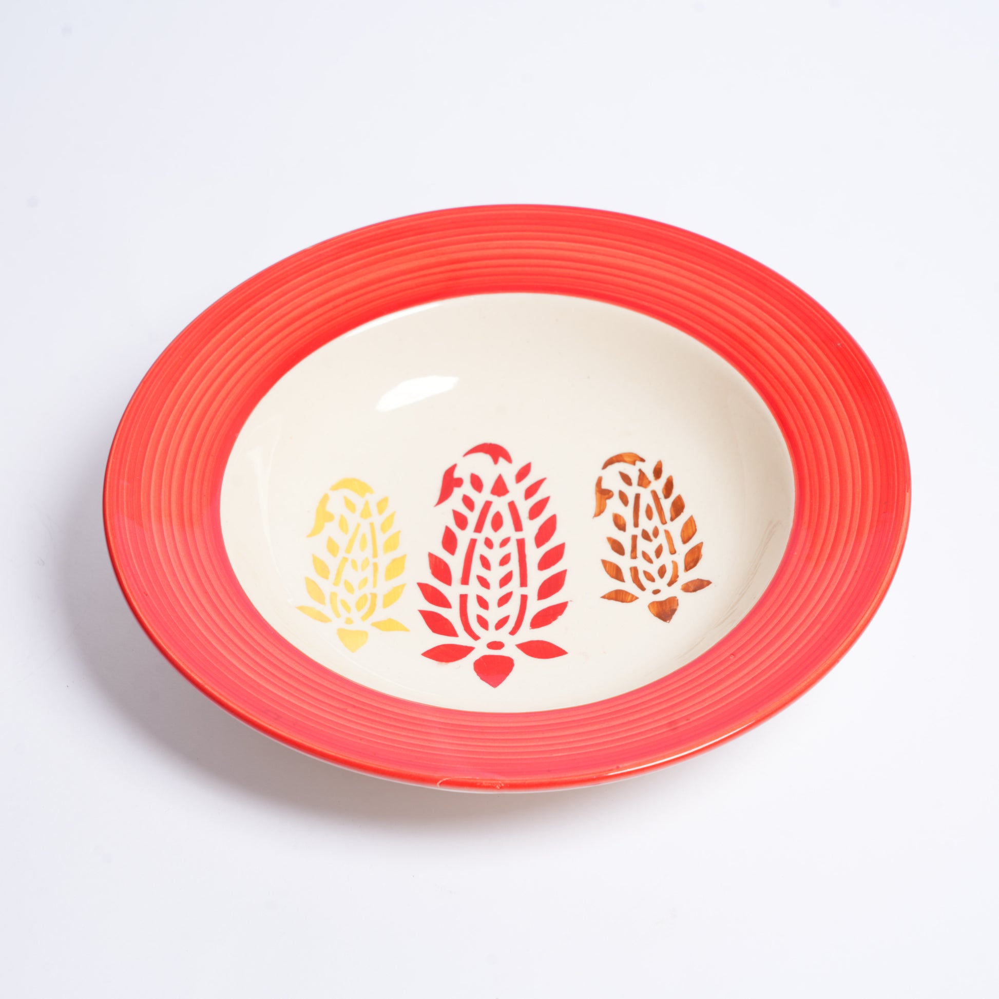 Caffeine Ceramic Handmade Stoneware Red Boota  9"Soup Plate set of 6 - Caffeine Premium Stoneware