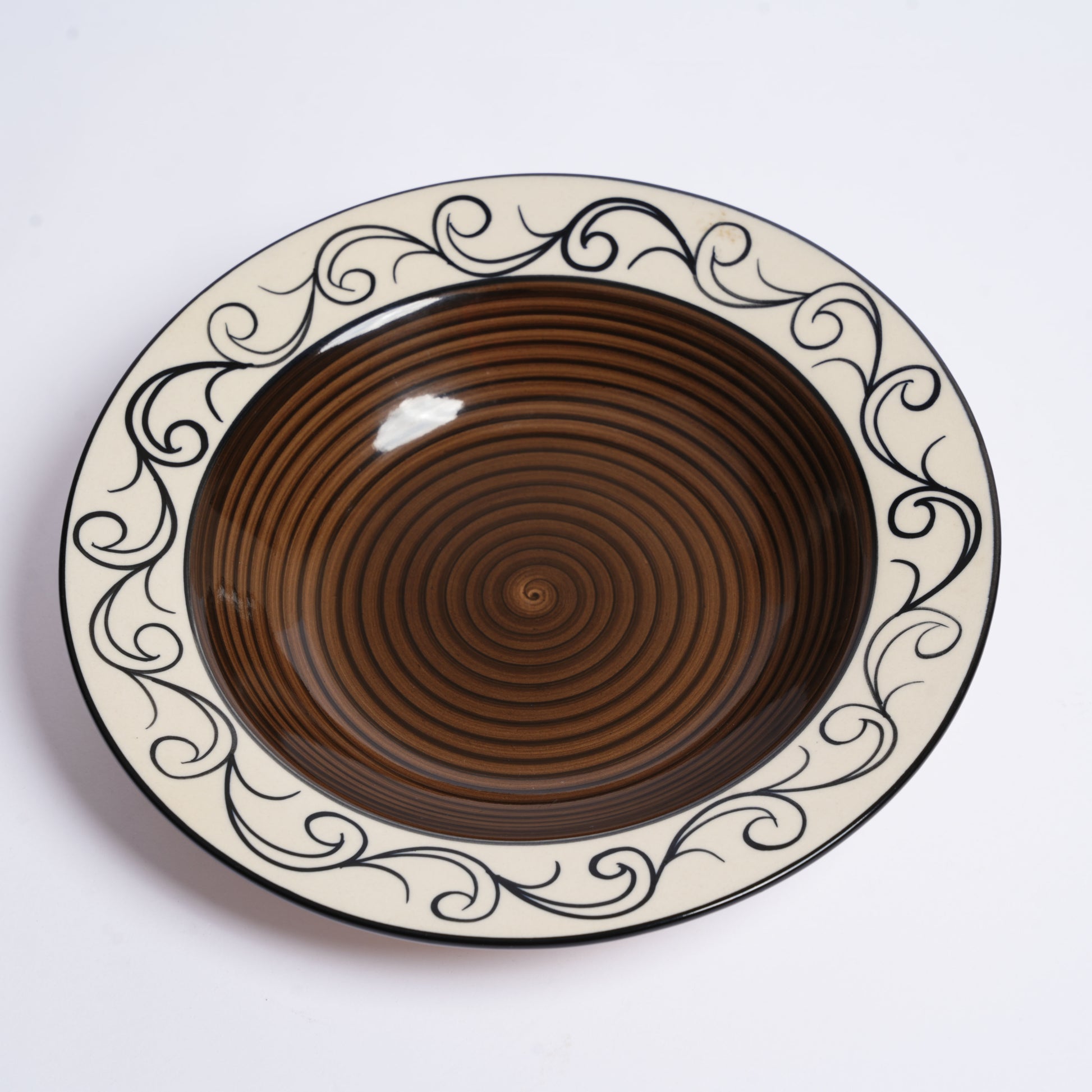 Caffeine Ceramic Handmade Stoneware Brown Doodle 9" Soup Plate set of 6 - Caffeine Premium Stoneware
