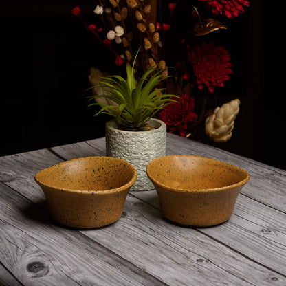 Caffeine Ceramic Handmade Mustard Crackle Art Katori Set (Set of 2) - Caffeine Premium Stoneware