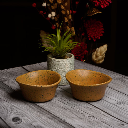 Caffeine Ceramic Handmade Mustard Crackle Art Katori Set (Set of 2) - Caffeine Premium Stoneware