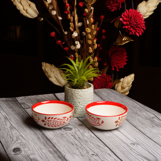 Caffeine Ceramic Handmade Red Boota Katori Bowl- Set of 2 - Caffeine Premium Stoneware