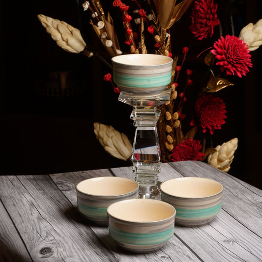 Caffeine Ceramic Handmade Sea Green Studio katori Bowl (Set of 4) - Caffeine Premium Stoneware