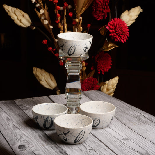 Caffeine Ceramic Handmade White Bamboo katori Bowl (Set of 4, 200 ml) - Caffeine Premium Stoneware