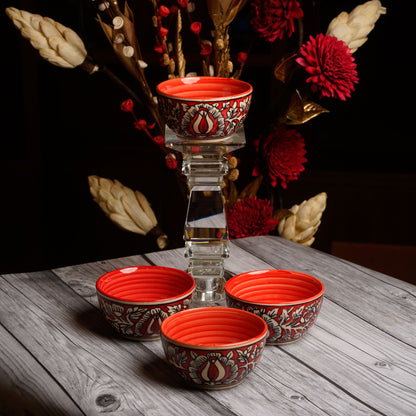 Caffeine Ceramic Handmade Red Boota Katori Bowl- Set of 6 - Caffeine Premium Stoneware
