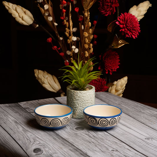 Caffeine Ceramic Handmade Blue Doodle katori Bowl (Set of 2) - Caffeine Premium Stoneware