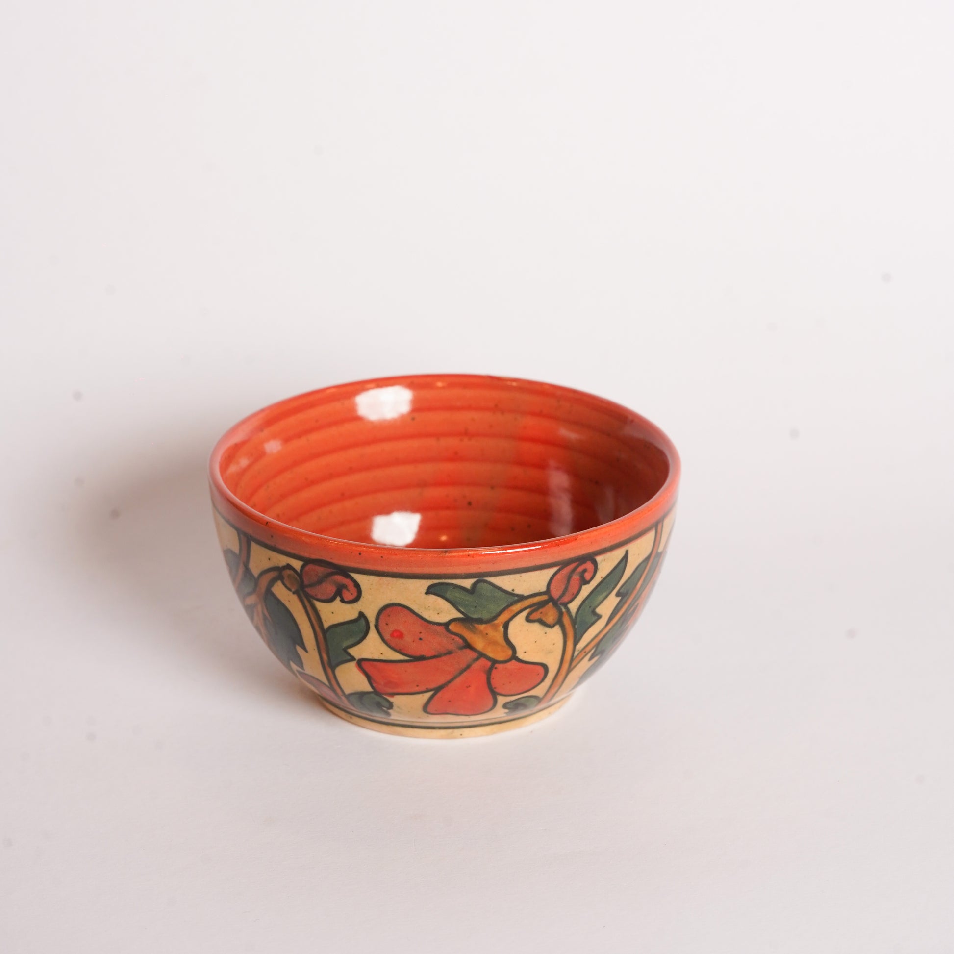 Caffeine Ceramic Handmade Orange Flora katori Bowl (Set of 2) - Caffeine Premium Stoneware