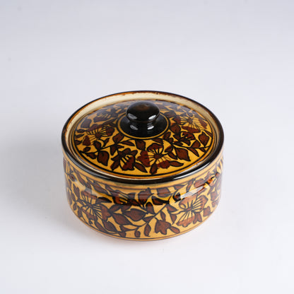 Caffeine Ceramic Handmade Brown Sehra Serving Casserole with Lid (Set of 3) - Caffeine Premium Stoneware