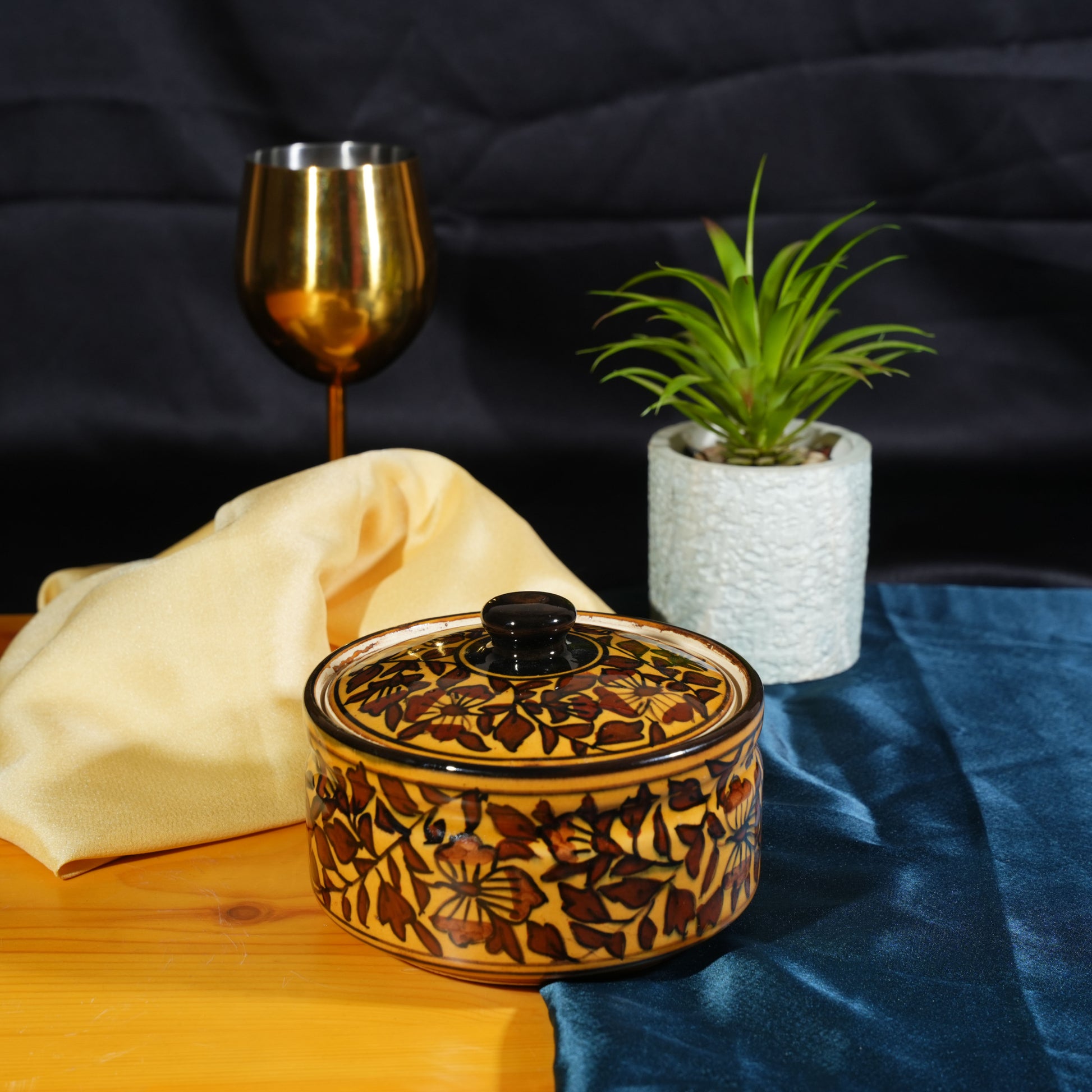 Caffeine Ceramic Handmade Brown Sehra Serving Casserole with Lid (Set of 3) - Caffeine Premium Stoneware