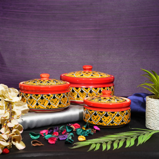 Caffeine Ceramic Handmade Orange Morocco Serving Casserole with Lid (Set of 3) - Caffeine Premium Stoneware