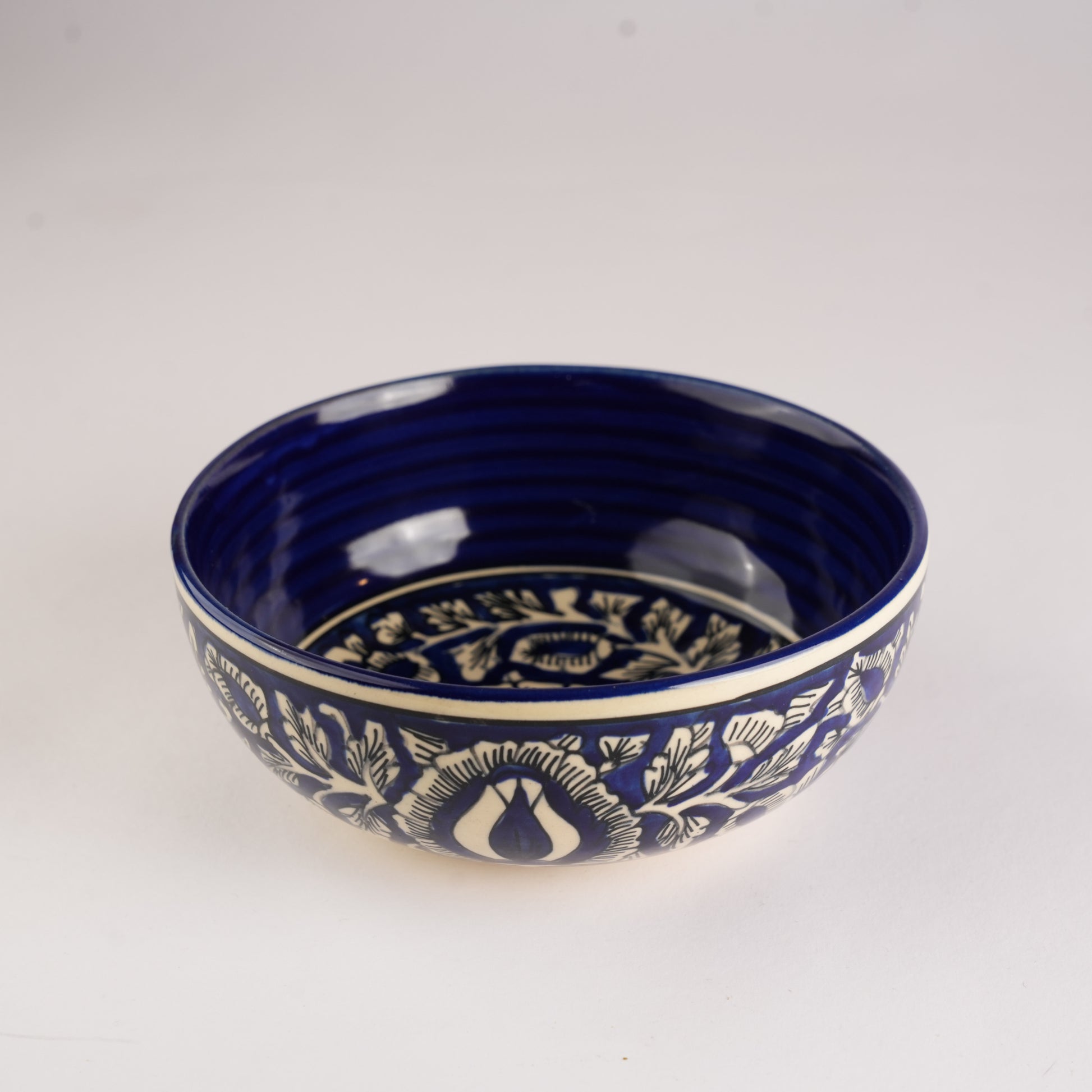 Caffeine Ceramic Handmade Blue Mughal Serving Bowl (Set of 3) - Caffeine Premium Stoneware