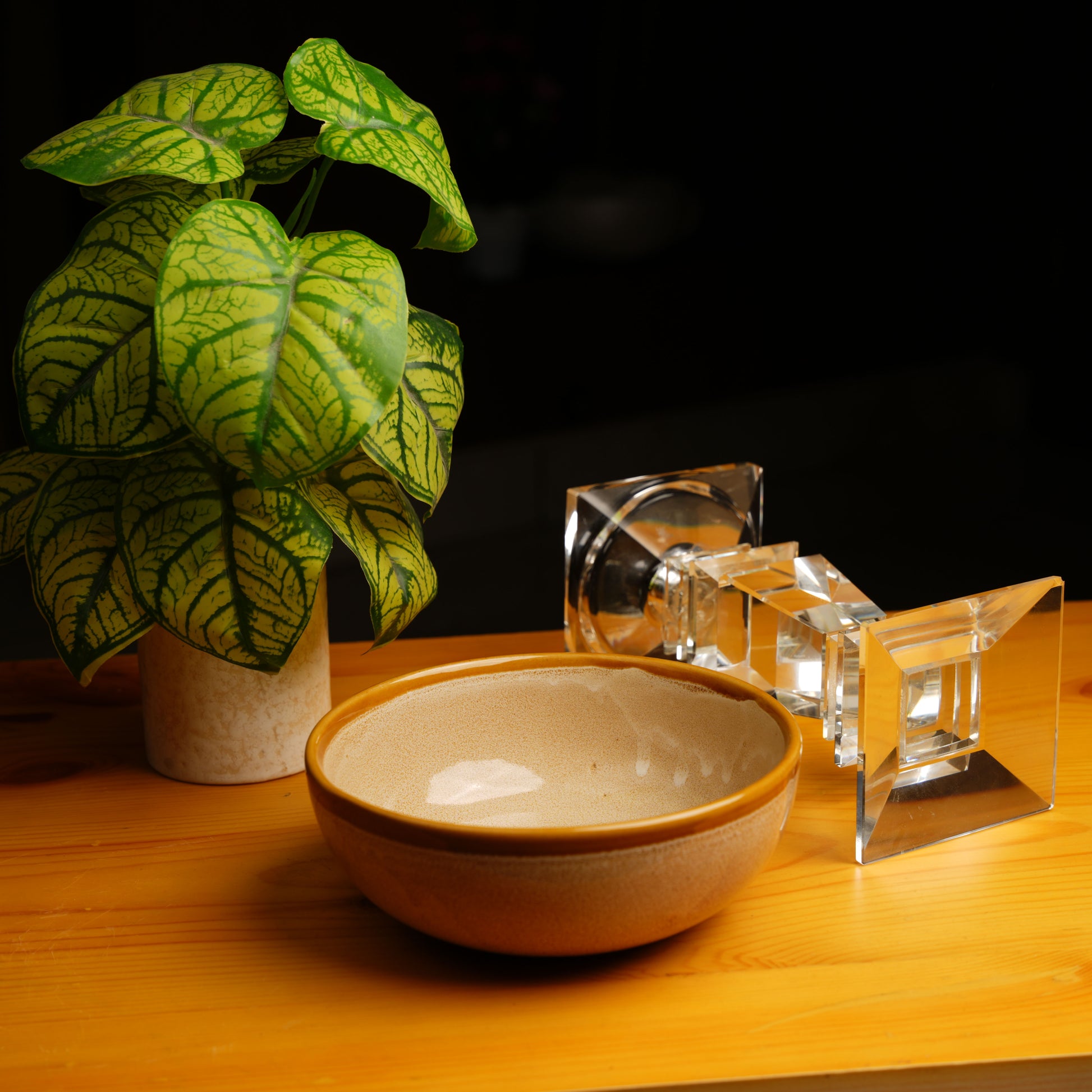 Caffeine Ceramic Handmade Mustard Crackle Serving Bowl (Set of 3) - Caffeine Premium Stoneware