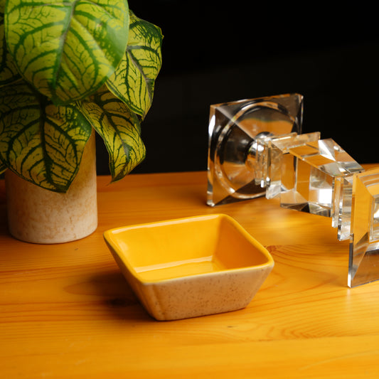 Caffeine Ceramic Handmade Matte Cream & Glossy Yellow Serving Bowl (Set of 4) - Caffeine Premium Stoneware