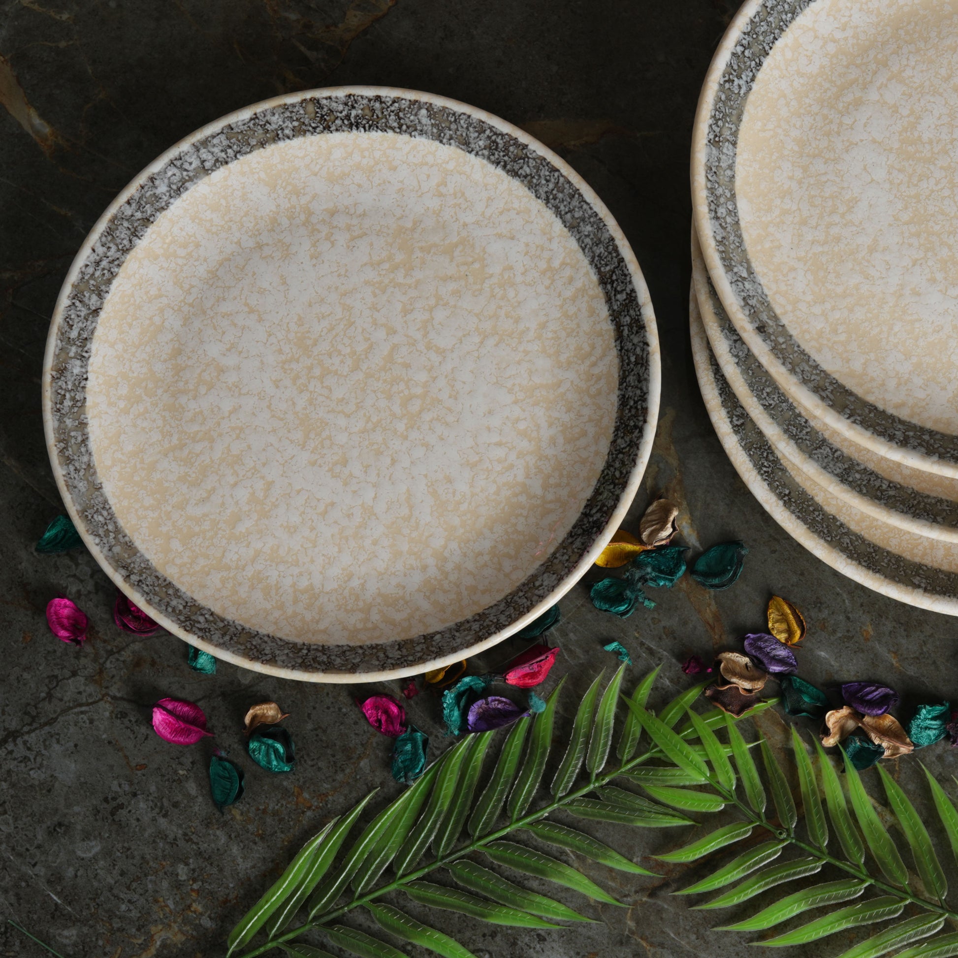 Caffeine Ceramic Handmade Stoneware Cream Patta Quarter Plate 7” (Set of 6 ) - Caffeine Premium Stoneware