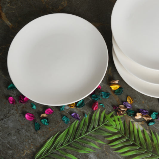 Caffeine Ceramic Handmade White Glossy Dinner Plate set of 4 - Caffeine Premium Stoneware