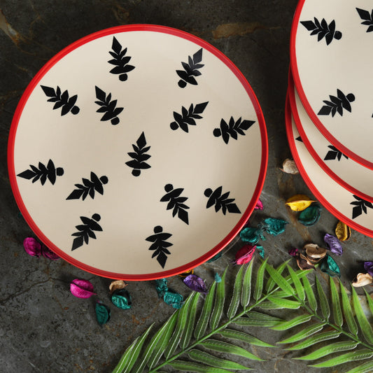 Caffeine Ceramic Handmade Stoneware Black Tree Dinner Plates10 inch Set of 4 (Microwave & Dishwasher Safe)