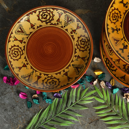 Caffeine Ceramic Handmade Stoneware Mustard Romani Dinner Plate set of 4 - Caffeine Premium Stoneware