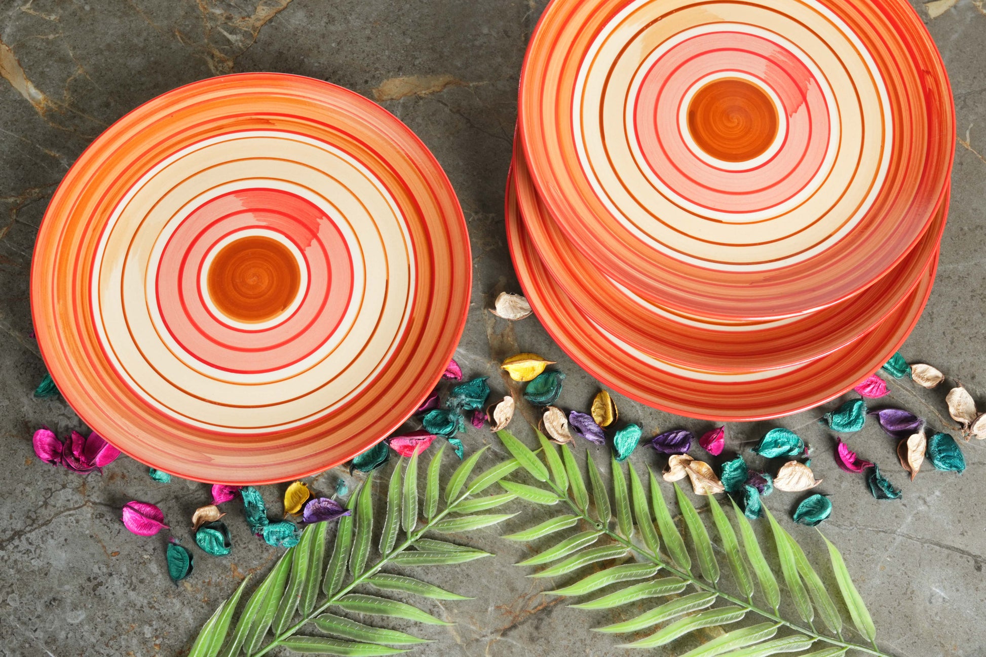 Caffeine Ceramic Handmade Stoneware Orange Beige Dinner Plates set of 4 - Caffeine Premium Stoneware