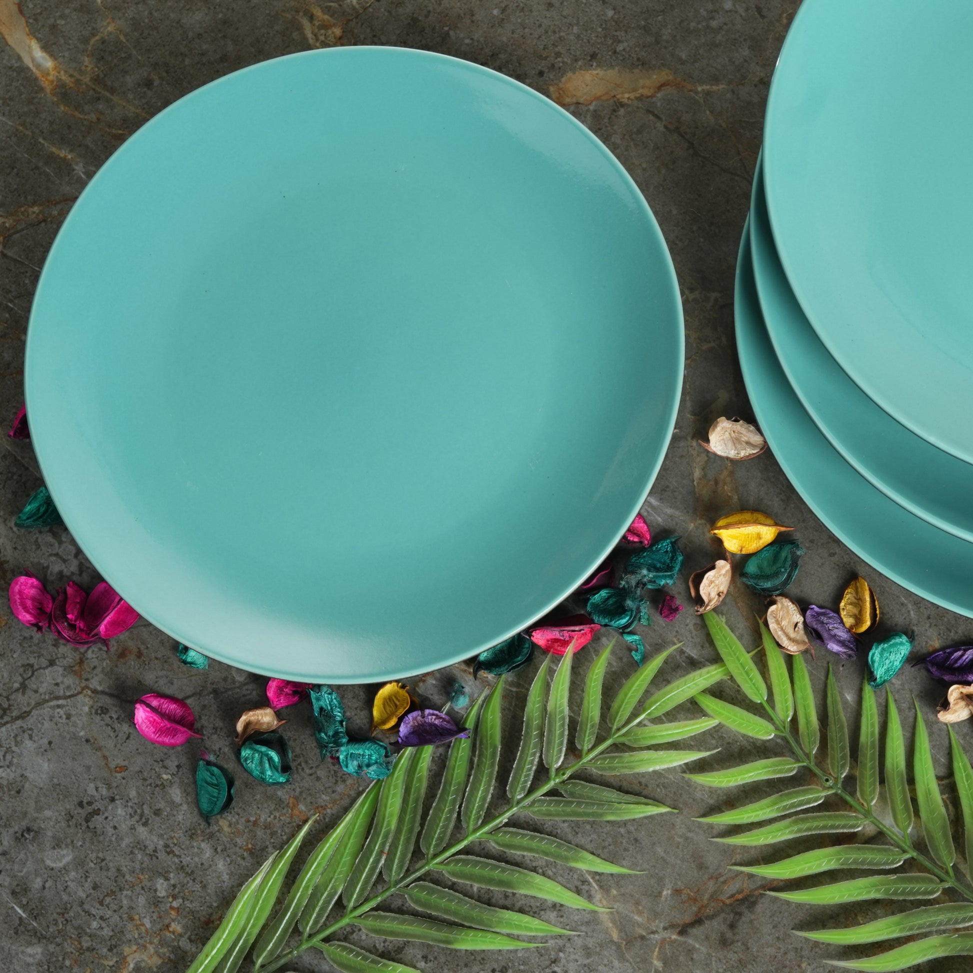 Caffeine Ceramic Stoneware Handmade Green Glossy Dinner Plate 10" inch Set of 6 (Microwave & Dishwasher Safe) - Caffeine Premium Stoneware