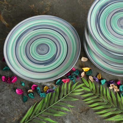 Caffeine Ceramic Handmade Stoneware Grey Teal Illusion Dinner Plate10'' Set of 6  (Microwave & Dishwasher Safe) - Caffeine Premium Stoneware