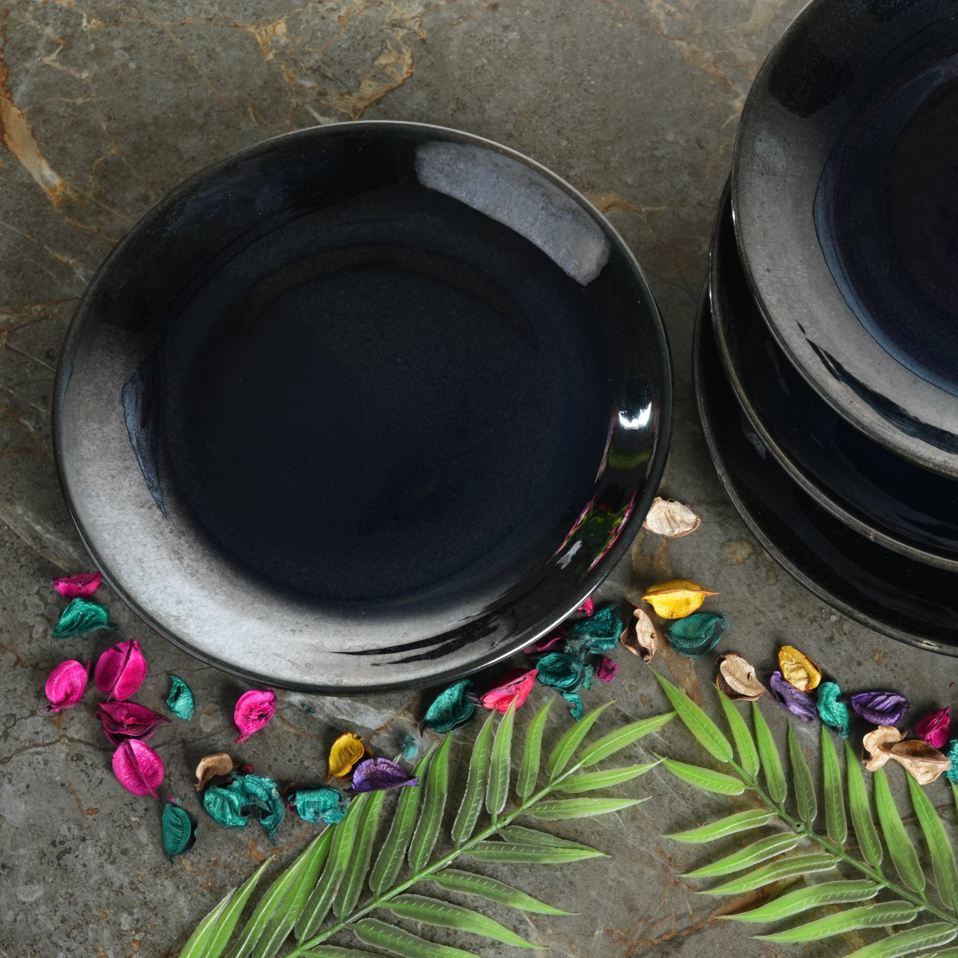 Caffeine Ceramic Handmade Stoneware Blue Ferrous Quarter plate 7”(Set of 4 Dishwasher & Microwave Safe ) - Caffeine Premium Stoneware