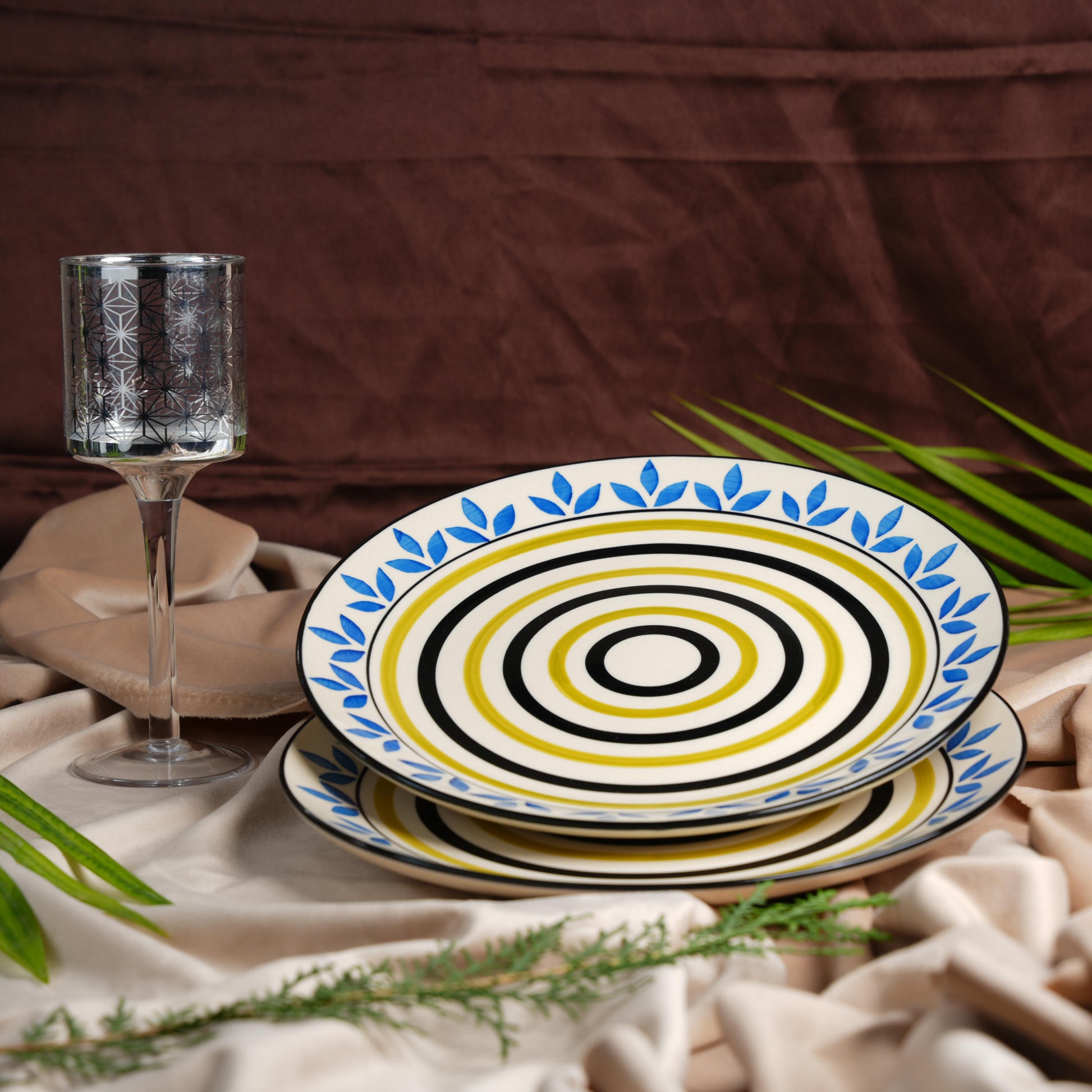 Caffeine Ceramic Handmade Stoneware Blue Asmiya Dinner Plate 10 inch Set of 6 (Microwave & Dishwasher Safe) - Caffeine Premium Stoneware