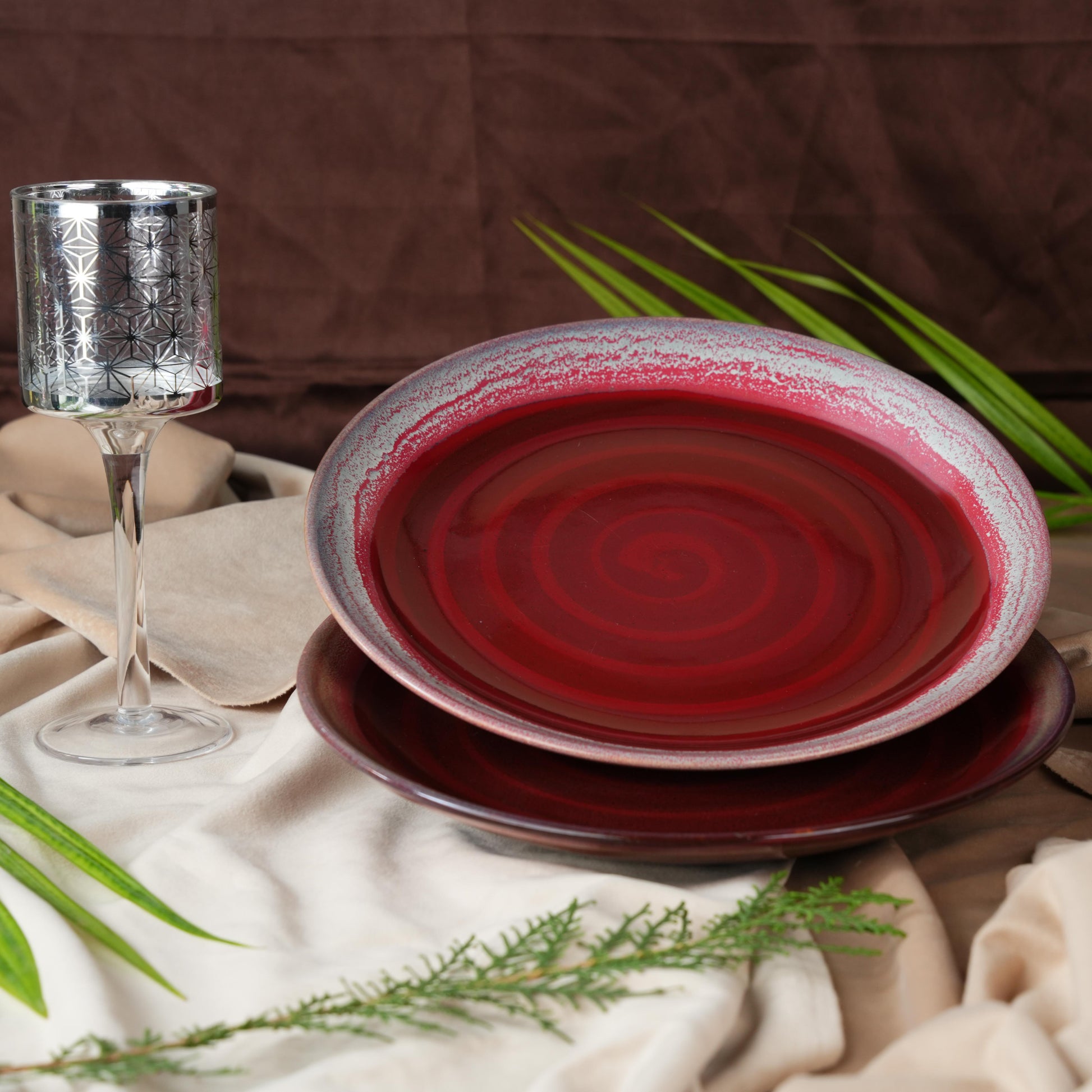 Caffeine Ceramic Handmade Stoneware Maroon Studio Quarter Plate 7"(Set of 2 Microwave & Dishwasher Safe) - Caffeine Premium Stoneware