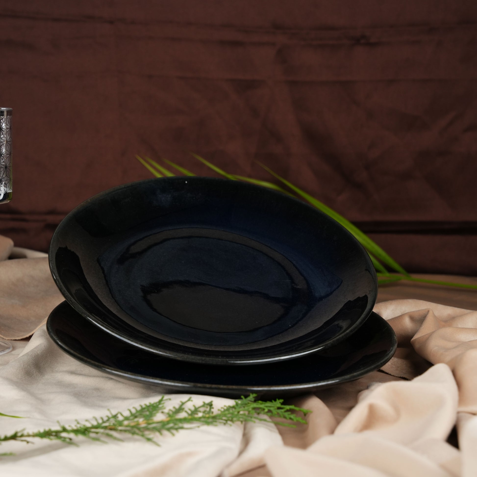Caffeine Ceramic Handmade Stoneware Blue Ferrous Quarter plate 7”(Set of 4 Dishwasher & Microwave Safe ) - Caffeine Premium Stoneware