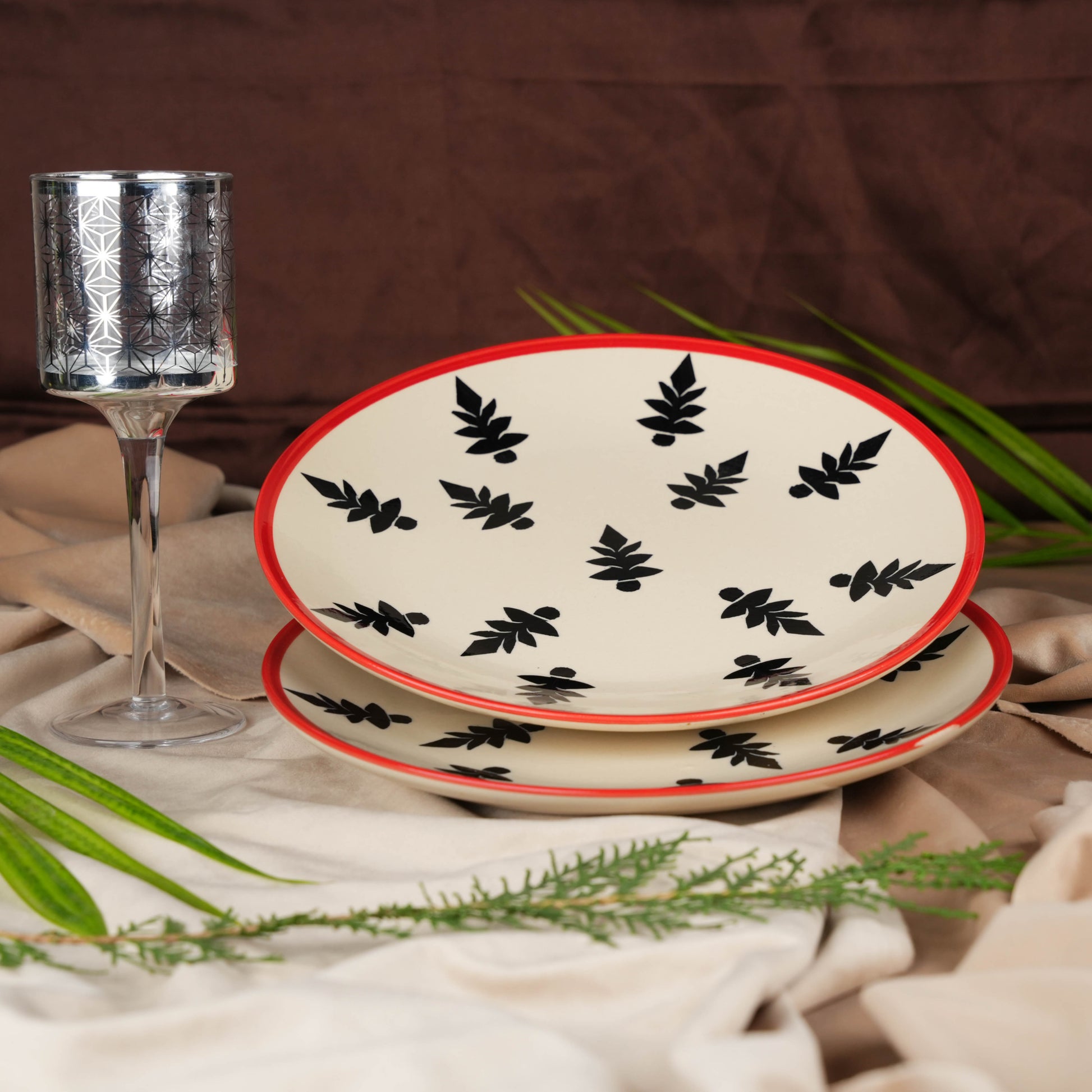 Caffeine Ceramic Handmade Stoneware Black Tree Quarter Plate 7”(Set of 6 ) - Caffeine Premium Stoneware