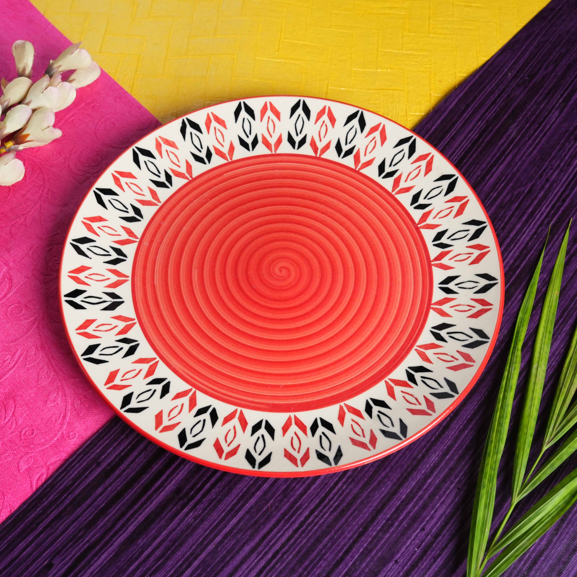 Caffeine Ceramic Handmade Stoneware Orange Arrow Pattern Quarter Plate 7” (Set of 2 Microwave & Dishwasher safe ) - Caffeine Premium Stoneware