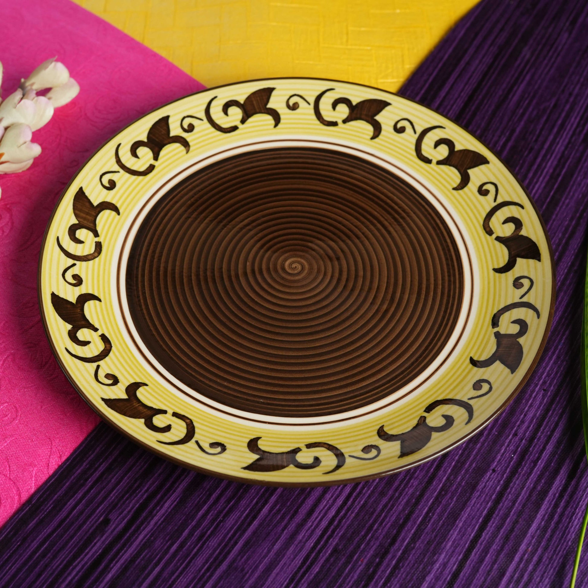 Caffeine Ceramic Handmade Stoneware Brown & Yellow Leaf Quarter Plate 7” (Set of 2 Dishwasher & Microwave safe) - Caffeine Premium Stoneware