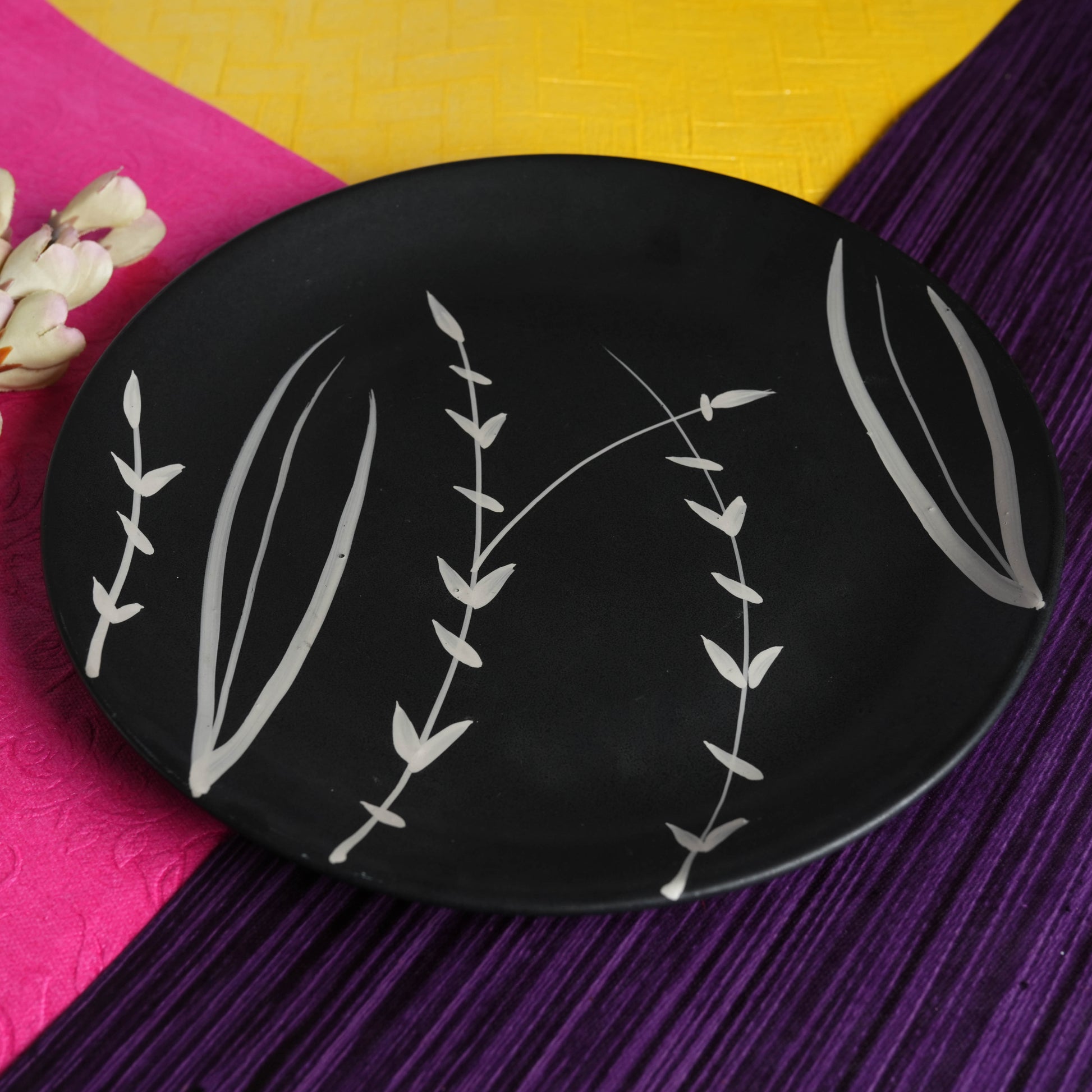 Caffeine Ceramic Handmade Stoneware Black Bamboo Quarter Plate 7” (Set of 4 Dishwasher & Microwave safe ) - Caffeine Premium Stoneware
