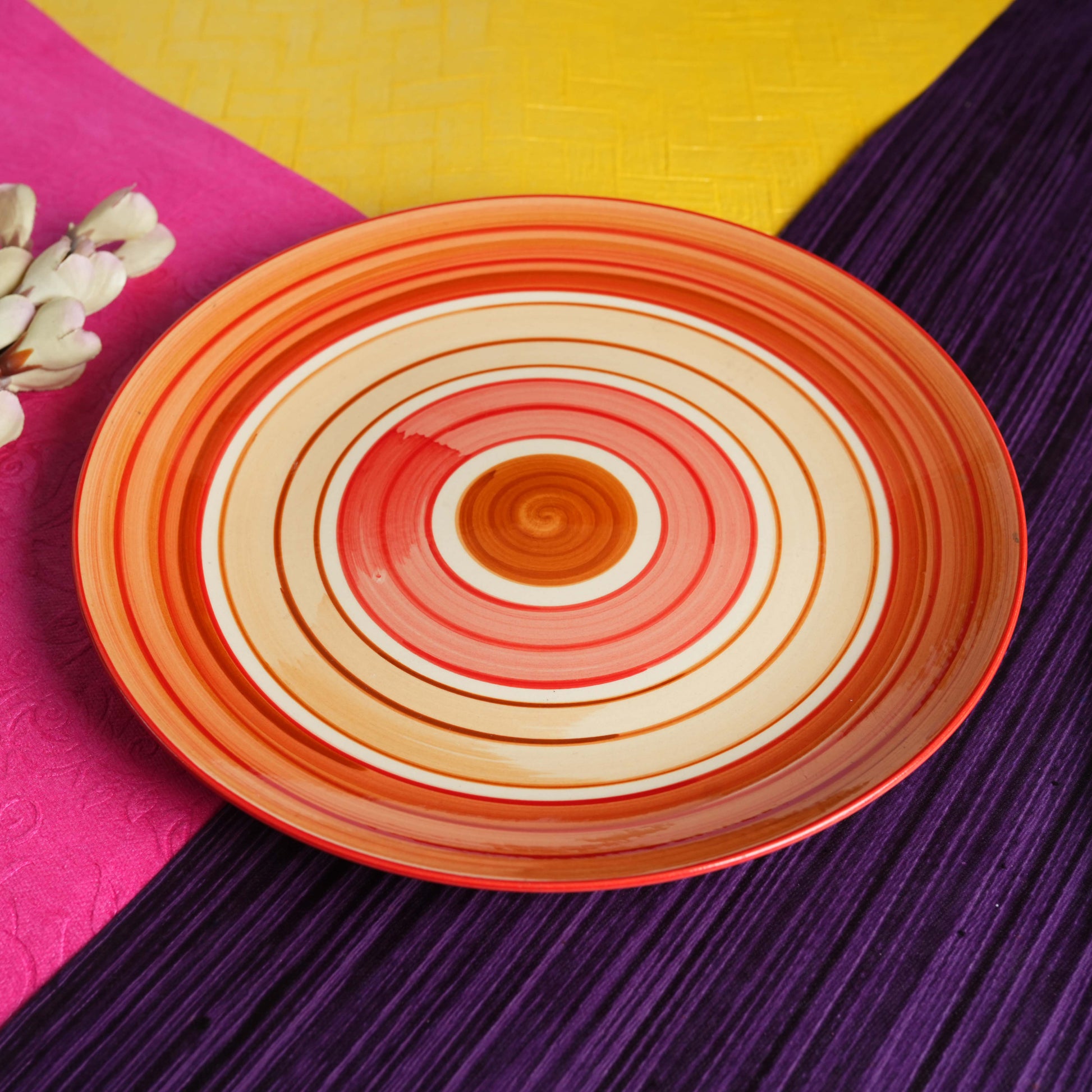 Caffeine Ceramic Handmade Stoneware Orange beige quarter plate 7” (Set of 4 Dishwasher & Microwave Safe ) - Caffeine Premium Stoneware