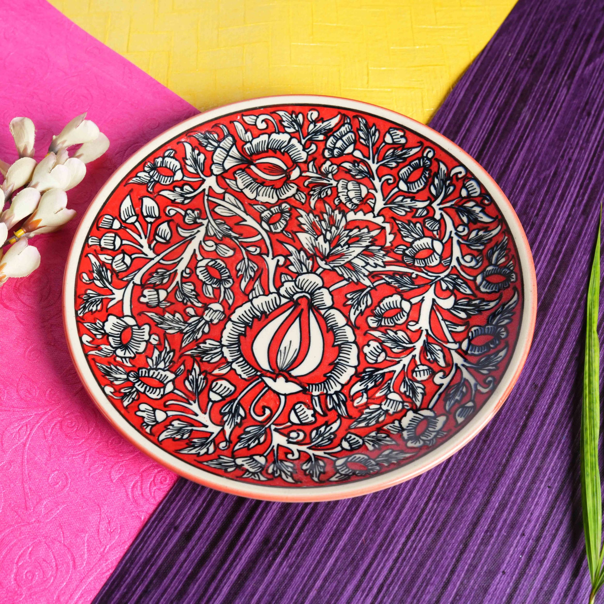 Caffeine Ceramic Handmade Stoneware Red Mughal Quarter Plate 7”(Set of 2 Dishwasher & Microwave Safe ) - Caffeine Premium Stoneware