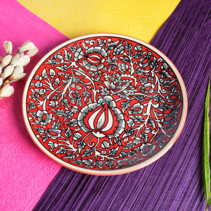 Caffeine Ceramic Handmade Stoneware Red Mughal Quarter Plate 7”(Set of 2 Dishwasher & Microwave Safe ) - Caffeine Premium Stoneware