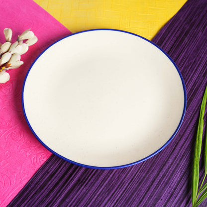 Caffeine Ceramic Handmade Stoneware White Matte blue patti quarter plate 7”(Set of 2) - Caffeine Premium Stoneware