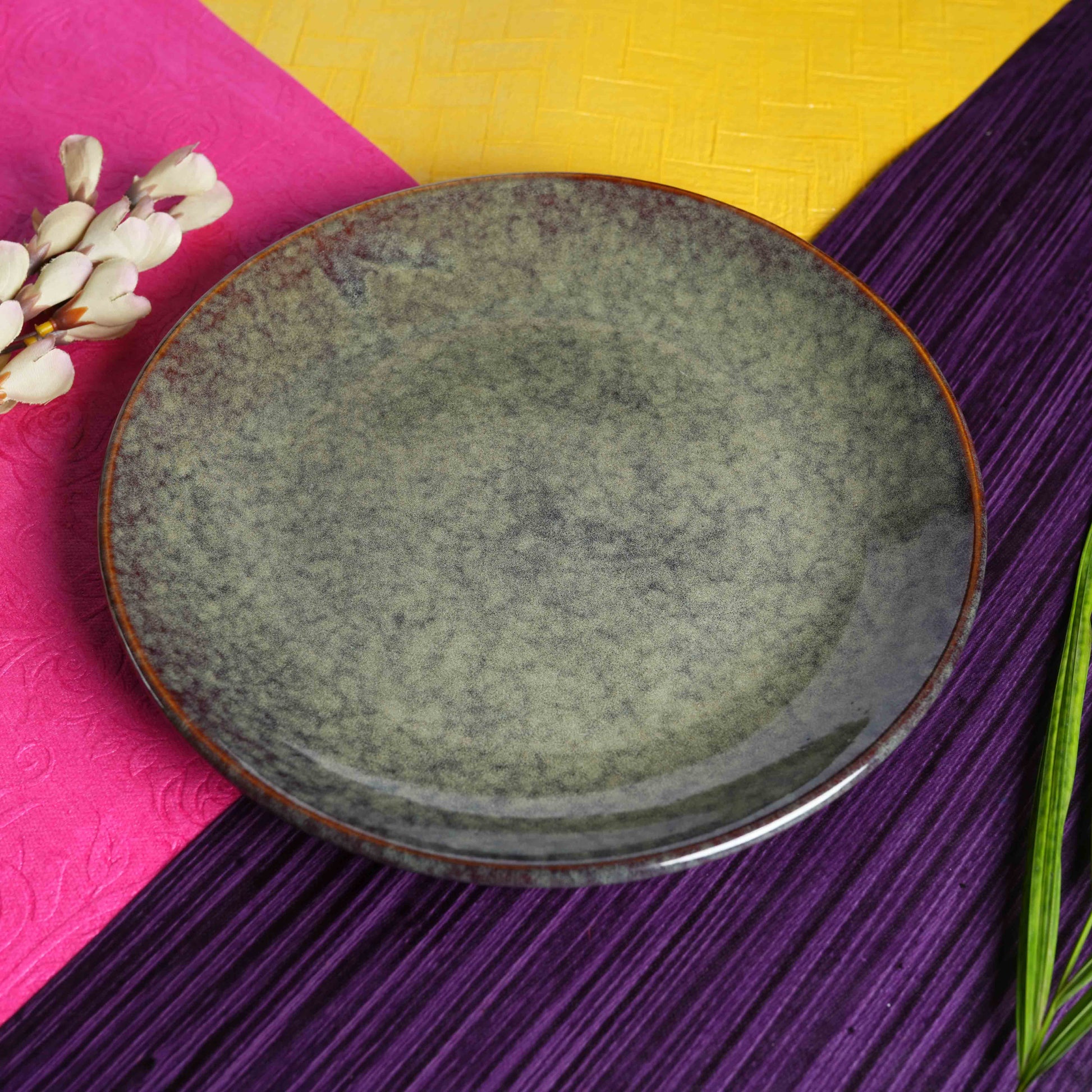 Caffeine Ceramic Handmade Multicolor Studio Dinner Plate set of 4 - Caffeine Premium Stoneware