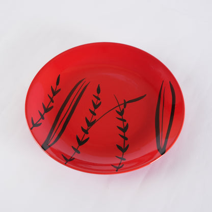 Caffeine Ceramic Handmade red bamboo quarter plate 7”(Set of 4) Microwave Safe & Dishwasher Safe - Caffeine Premium Stoneware
