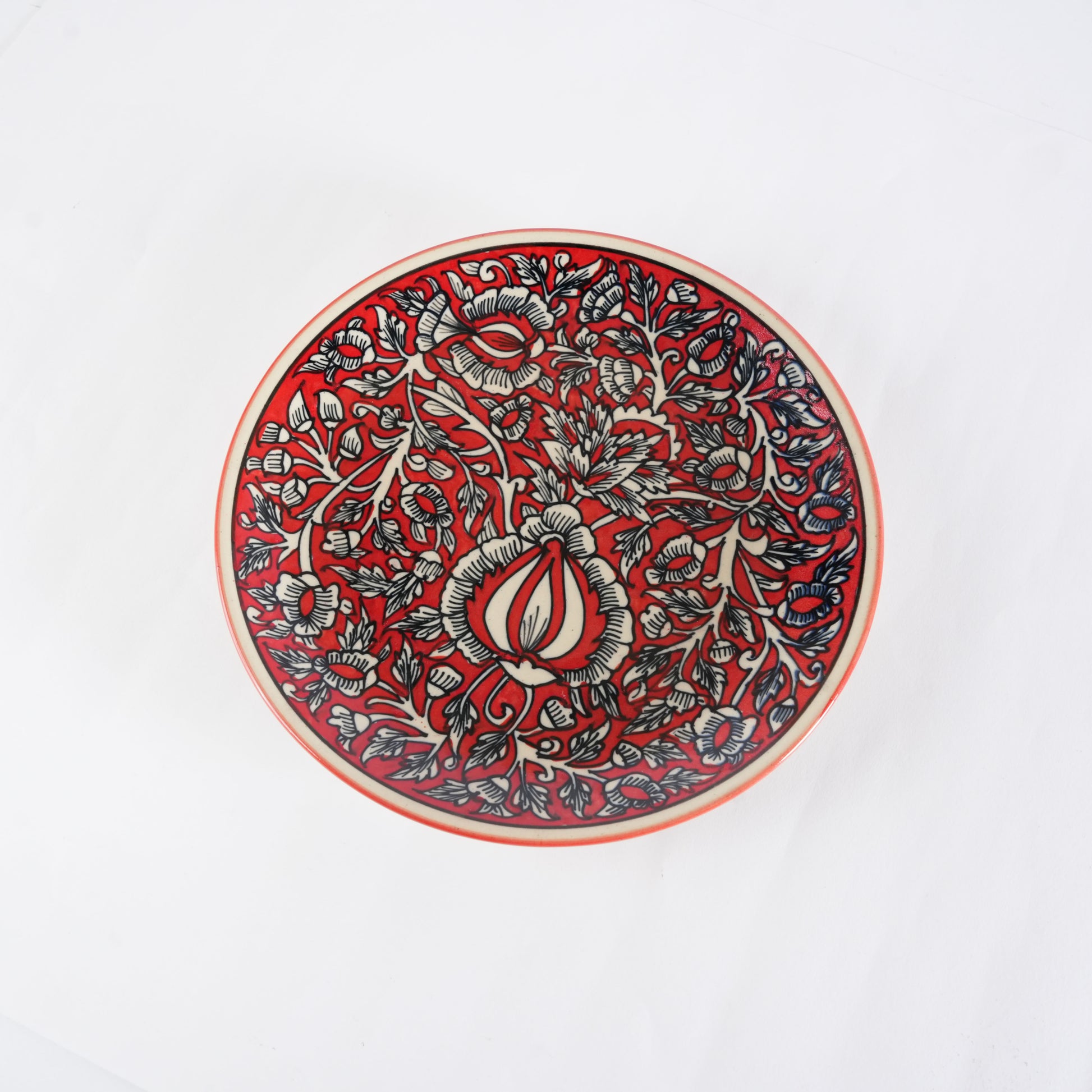 Caffeine Ceramic Handmade Stoneware Red Mughal Quarter Plate 7”(Set of 2 Dishwasher & Microwave Safe ) - Caffeine Premium Stoneware