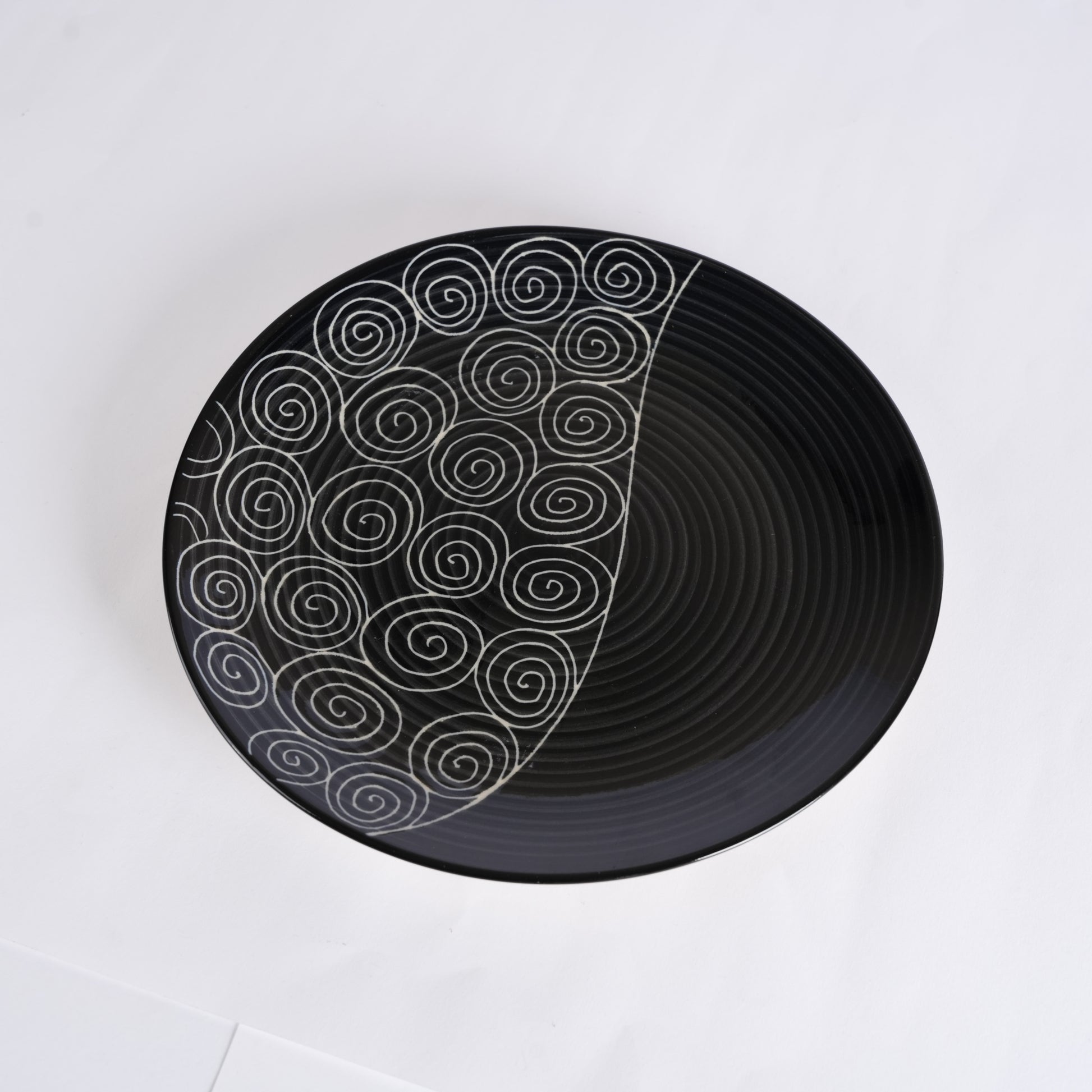 Caffeine Ceramic Handmade Stoneware Black Doddle Dinner Plate 10" inch Set of 6 (Microwave & Dishwasher Safe) - Caffeine Premium Stoneware