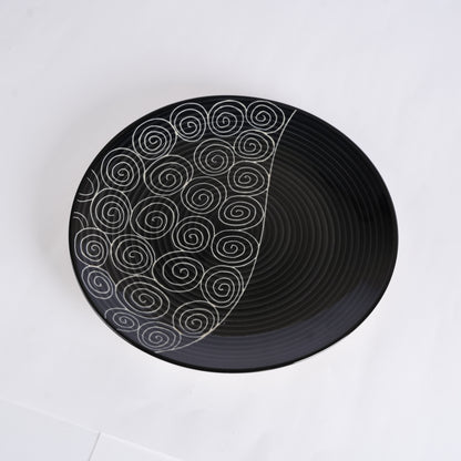 Caffeine Ceramic Handmade Stoneware Black Doddle Dinner Plate 10" inch Set of 6 (Microwave & Dishwasher Safe) - Caffeine Premium Stoneware